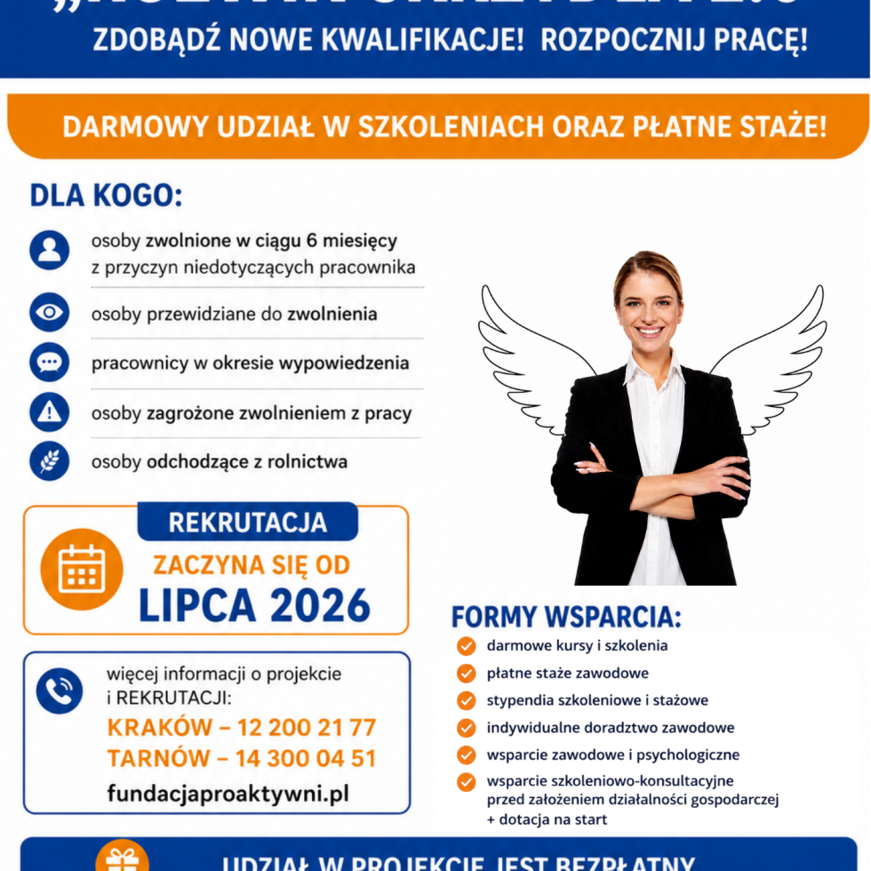 Projekt „Rozwiń SKRZYDŁA 2.0!”  - darmowy udział w szkoleniach oraz płatne staże! - miniatura obrazka