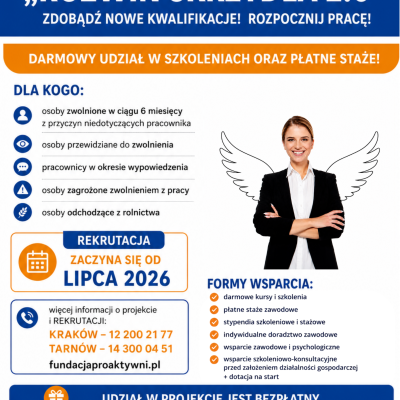 Projekt „Rozwiń SKRZYDŁA 2.0!”  - darmowy udział w szkoleniach oraz płatne staże!